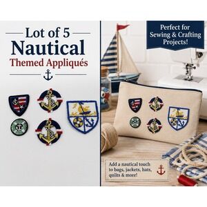 Lot of 5 Nautical Sailboat Anchor Embroidered Iron On Applique Patches Coastal